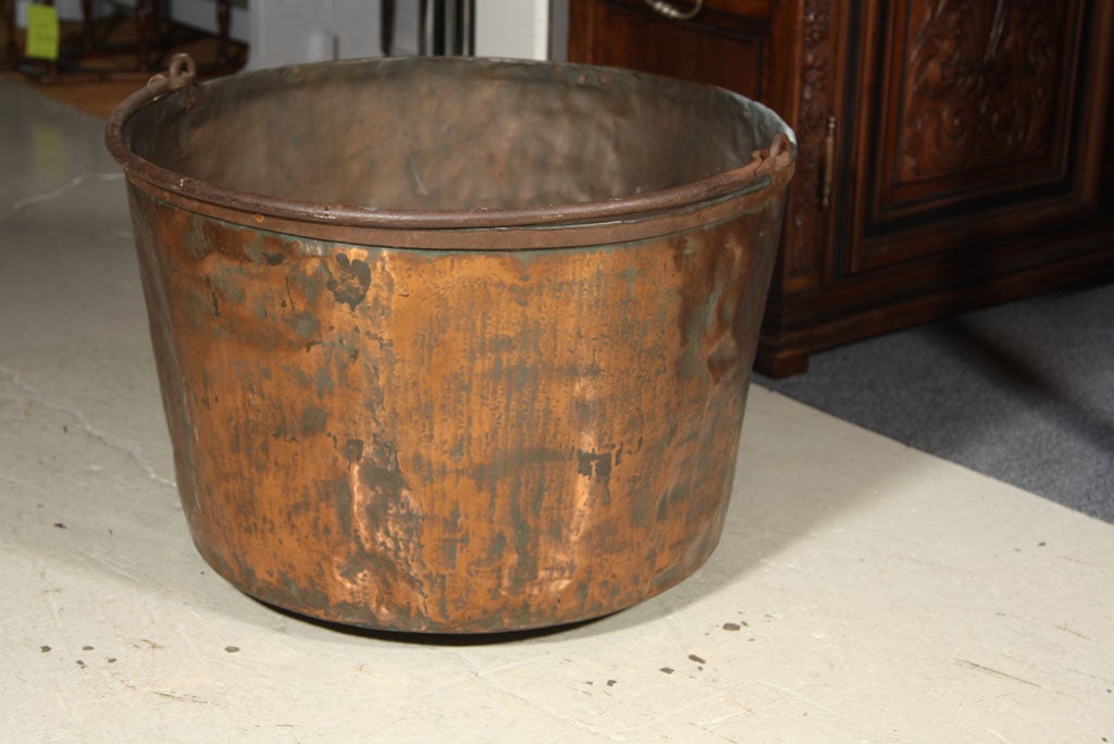 Very Large Copper Boiler with Wrought Iron Handle  Great patina